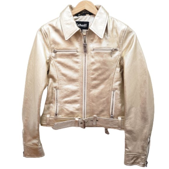 Schott NYC *NEW* Metallic Lightweight Cowhide Gold Leather Jacket - Picture 2 of 14